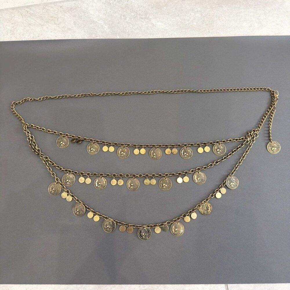 Vintage Hip Belt French Republique Francaise Coin 3 Chain link 80's Adjustable